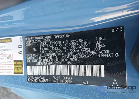 2013 Toyota Fj Cruiser z USA, uszkodzony, nr VIN JTEBU4BF7DK162879